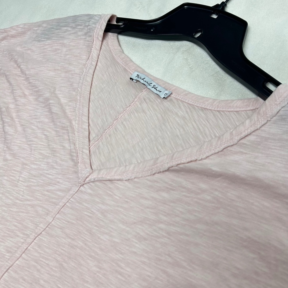 Michael Stars Pink Slub Knit V-Neck Short Sleeve Tee OS Center Seam Relaxed Fit